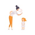Mom scolding at her daughter, young woman yelling at child vector Illustration on a white background