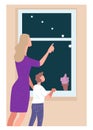 Mom showing milky way in sky to kid