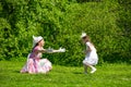 Mother and daughter in a summer park.