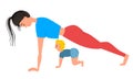 Mom and son do yoga, do the plank pose on straight arms.