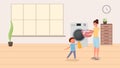 Mom and son doing laundry illustration. Happy child helping mother doing domestic chores, housekeeping. Parent with kid Royalty Free Stock Photo