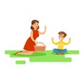 Mom And Son Having Picnic, Happy Family Having Good Time Together Illustration Royalty Free Stock Photo