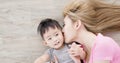 Mom and son lying floor Royalty Free Stock Photo