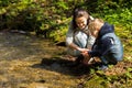 Mom and son near the river Royalty Free Stock Photo