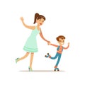 Mom And Son Roller Skating, Loving Mother Enjoying Good Quality Mommy Time With Happy Kid Royalty Free Stock Photo