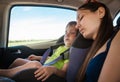 Mom and son sleeping in the car Royalty Free Stock Photo