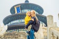 Mom and son travelers in the Temple of Heaven in Beijing. One of the main attractions of Beijing. Traveling with family Royalty Free Stock Photo