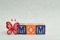 Mom spelled with colorful alphabet blocks Royalty Free Stock Photo
