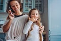 Mom teaches her little daughter to cook food Royalty Free Stock Photo