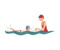 Mom Teaching her Little Son to Swim in Swimming Pool Vector Illustration Royalty Free Stock Photo