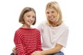 Mom and teen daughter embrace and laugh Royalty Free Stock Photo