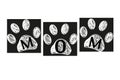 MOM text with paw prints. Happy Mother`s Day black white greeting card