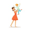 Mom Throwing Her Son In The Air, Loving Mother Enjoying Good Quality Mommy Time With Happy Kid Royalty Free Stock Photo