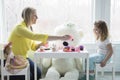 A mom and toddler having a tea party Royalty Free Stock Photo