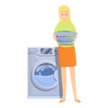 Mom wash machine icon cartoon vector. Woman housewife