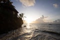 coast kenya mombasa, sunrise at sea. Indian ocean at sunrise, palm trees and a view to the horizon. Beautiful morning at the beach Royalty Free Stock Photo