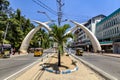 Mombasa,Kenya Africa. 19.10.2019 Symbolic Tusks in city center Mombasa.The tusks were built to commemorate the visit of Royalty Free Stock Photo