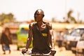 MOMBASSA, KENYA. DECEMBER 18, 2011: A Kenyan man rides his push bike through the streets of Mombassa.