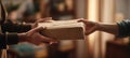 The moment of connection during a package delivery in a cozy home setting. AI generated image Royalty Free Stock Photo