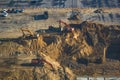 The moment of construction, digging of a ditch with excavators, foundation laying.