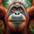 Mature orang-utan peers into viewpoint, in unique portrait