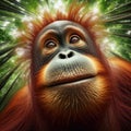 Mature orang-utan peers into viewpoint, in unique portrait