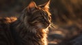 A moment of ethereal elegance: a cat bathed in golden hour's magic