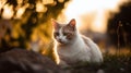 A moment of ethereal elegance: a cat bathed in golden hour's magic