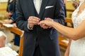 the moment of exchanging rings during the wedding Royalty Free Stock Photo