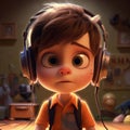 little boy with cute expression, innocent and adorable is enjoying music from headphone