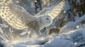 Moment of suspense as a snowy owl tracks down a rodent in the wintry silence Royalty Free Stock Photo