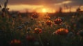 A Moment in Time, Captivating Sunset and Gorgeous Flowers Royalty Free Stock Photo