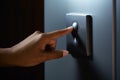 Momentary Hand touch doorbell button. Generate Ai Royalty Free Stock Photo