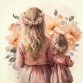 Moments of Love: Springtime Watercolor Portraits for Mother\'s Day AI Generated