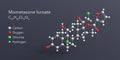 mometasone furoate molecule 3d rendering, flat molecular structure with chemical formula and atoms color coding