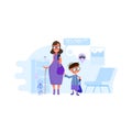 MomMother writes children to school, the principal accepts boys, flat design Royalty Free Stock Photo