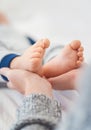 Mommy, baby and feet for care in home, security and support in bonding for wellness or trust. Mother, toddler and love Royalty Free Stock Photo