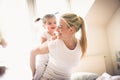 Mommy carrying me on back. Little girl. Royalty Free Stock Photo