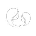 Mommy little kid line drawing. Abstract family continuous line art. Mom hugging her daughter