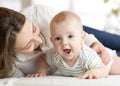 Mommy loving newborn child. Mother communicates with her baby. Royalty Free Stock Photo