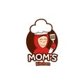 Mommy mom kitchen logo with female Muslim mother mascot character illustration holding spatula wears hijab