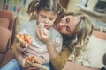 Mommy you prepare the best pizza ever. Royalty Free Stock Photo