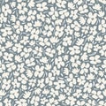 Momochrome graphic ditsy gestural blooms and foliage on grey background vector seamless pattern. Floral Texture Royalty Free Stock Photo