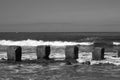 Momochrome sea defence on Moray Firth Scotland Royalty Free Stock Photo