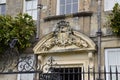 Family cartouche above front door at Mompesson House, Salisbury, Wiltshire, England Royalty Free Stock Photo