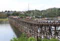 Mon Bridge crossing Songkalia River, the Thailand\'s longest wooden bridge, Sangkhla Buri District in Thailand