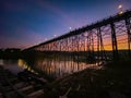 Mon Bridge, old wooden bridge at sunset in Sangkhlaburi, Kanchanaburi, Thailand Royalty Free Stock Photo