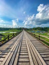 Mon Bridge, old wooden bridge at sunset in Sangkhlaburi, Kanchanaburi, Thailand Royalty Free Stock Photo