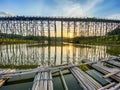 Mon Bridge, old wooden bridge at sunset in Sangkhlaburi, Kanchanaburi, Thailand Royalty Free Stock Photo