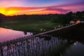 Mon Bridge, old wooden bridge at sunset in Sangkhlaburi, Kanchanaburi, Thailand Royalty Free Stock Photo